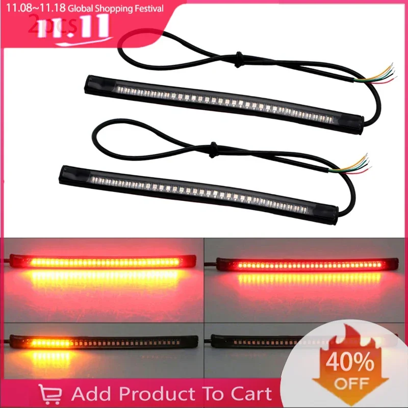 

2pcs Motorcycle 48 LED Light Bar Flexible Strip Tail Turn Signal Tail Rear Brake Stop Bulb Lamp Brake Light 2835 3014 SMD