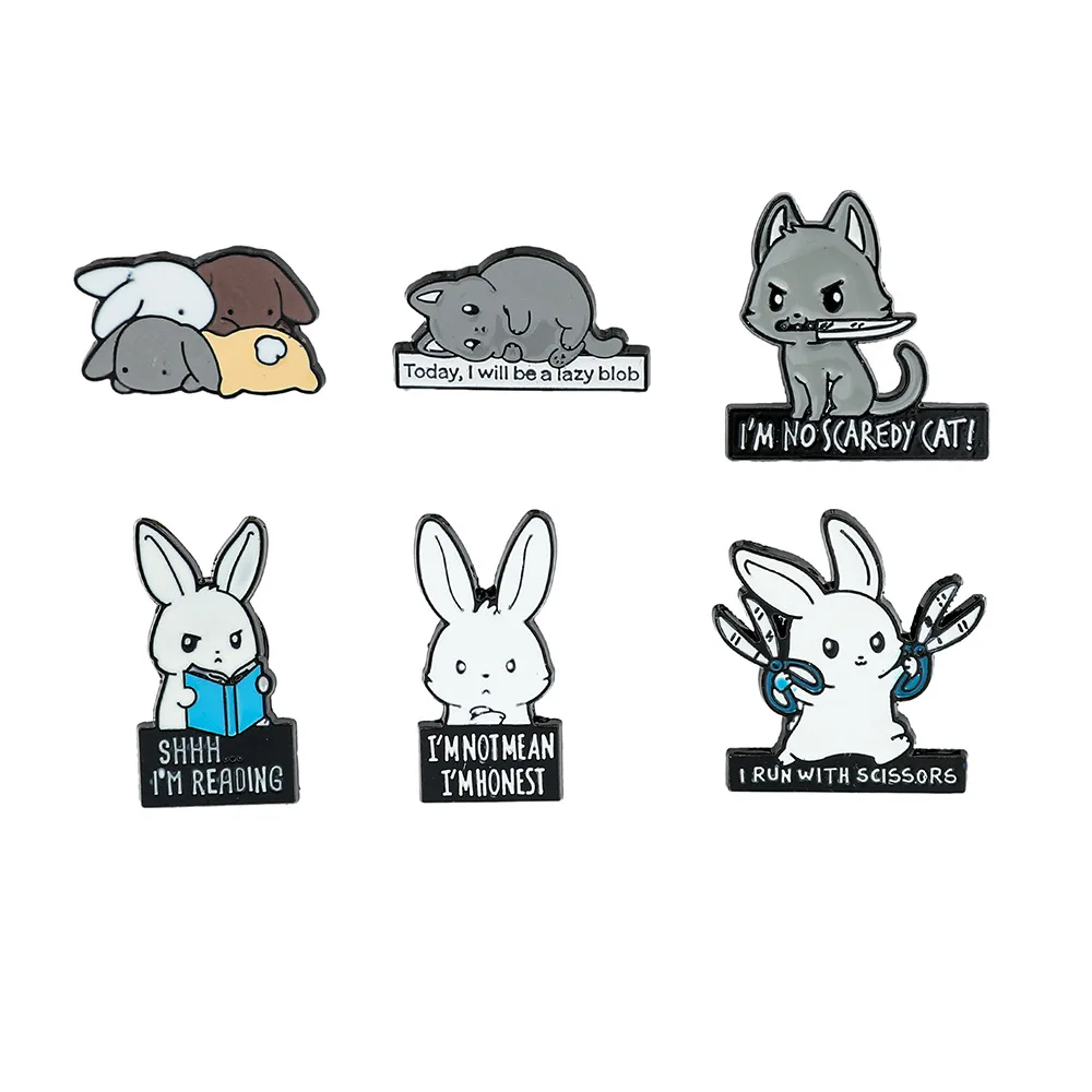 

1 Set Cute Cartoon Creative Bunny Metal Badge Hamster Rabbit Holding Scissors Alloy Brooch Accessory Pin Decoration Toys Anime