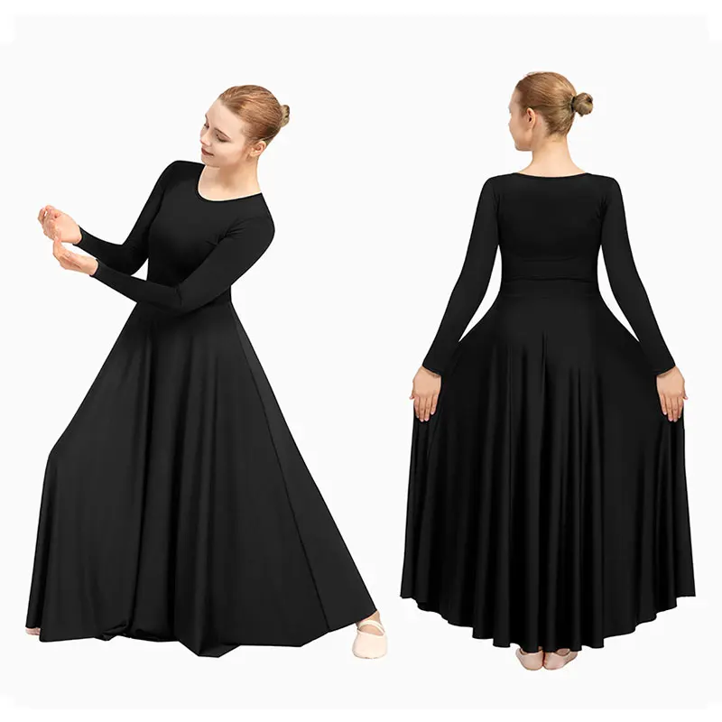 Women's Long Sleeve Praise Dance Dress Loose Fit Full Length Church Liturgical Lyrical Dancewear Worship Costume