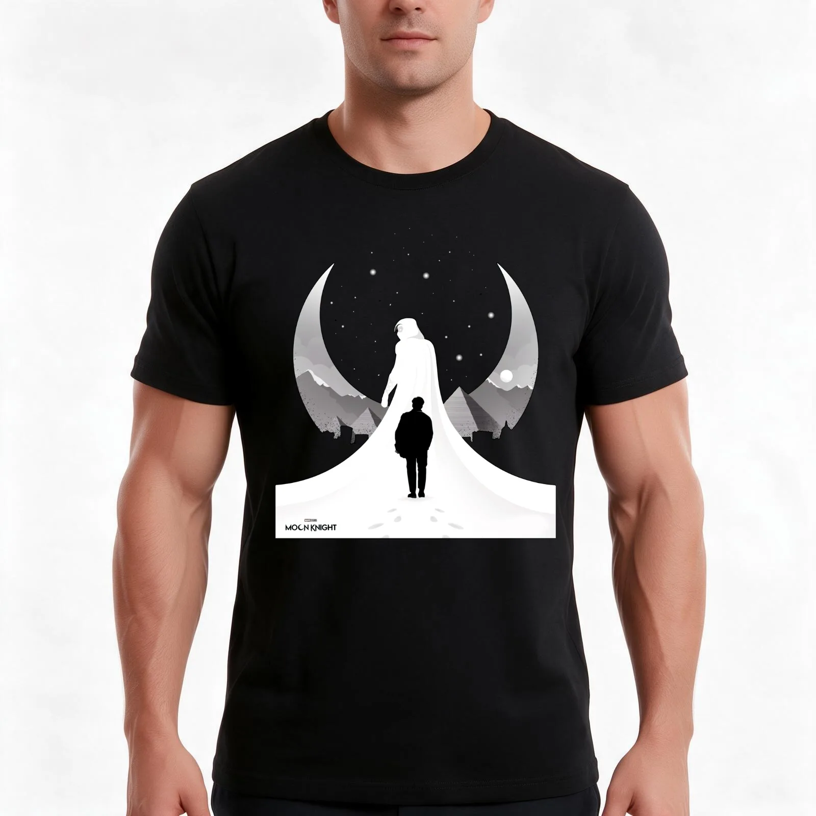 Moon And Knight T-Shirt, Summer Casual Cotton Tee, Oversized Streetwear Tops, Vintage Graphic Print, Loose Fit Short Sleeve