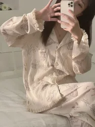 Conjunto de pijama de manga larga para mujer, ropa de casa femenina, estilo coreano, primavera y otoño, 2023