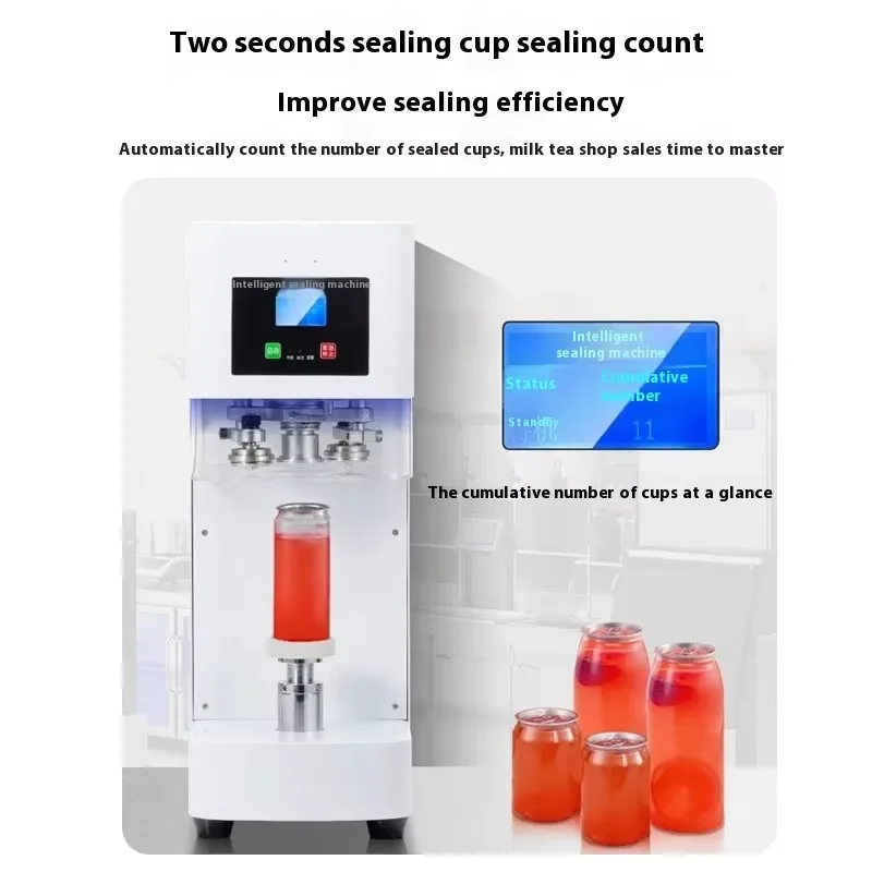 Fully Automatic Can Sealing Machine Non Rotating Lifting Counting Aluminum Cap Cup Sealer For Commercial Milk Tea Beverage Shops