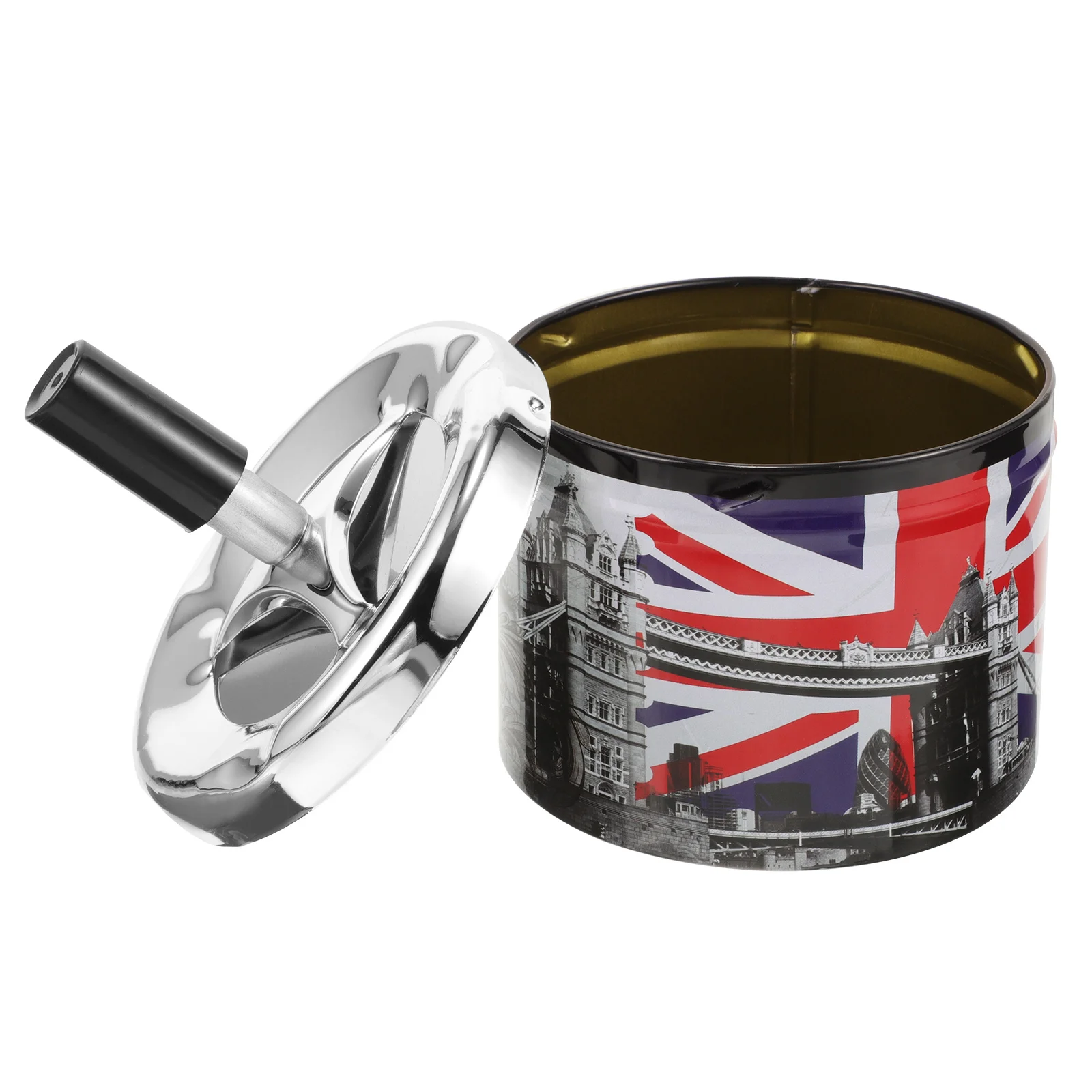 

Metal Decorative Cigarette Ashtray Automatically Extinguished Rotating Lid Small Portable Desktop Ashtray London Souvenirs Gifts