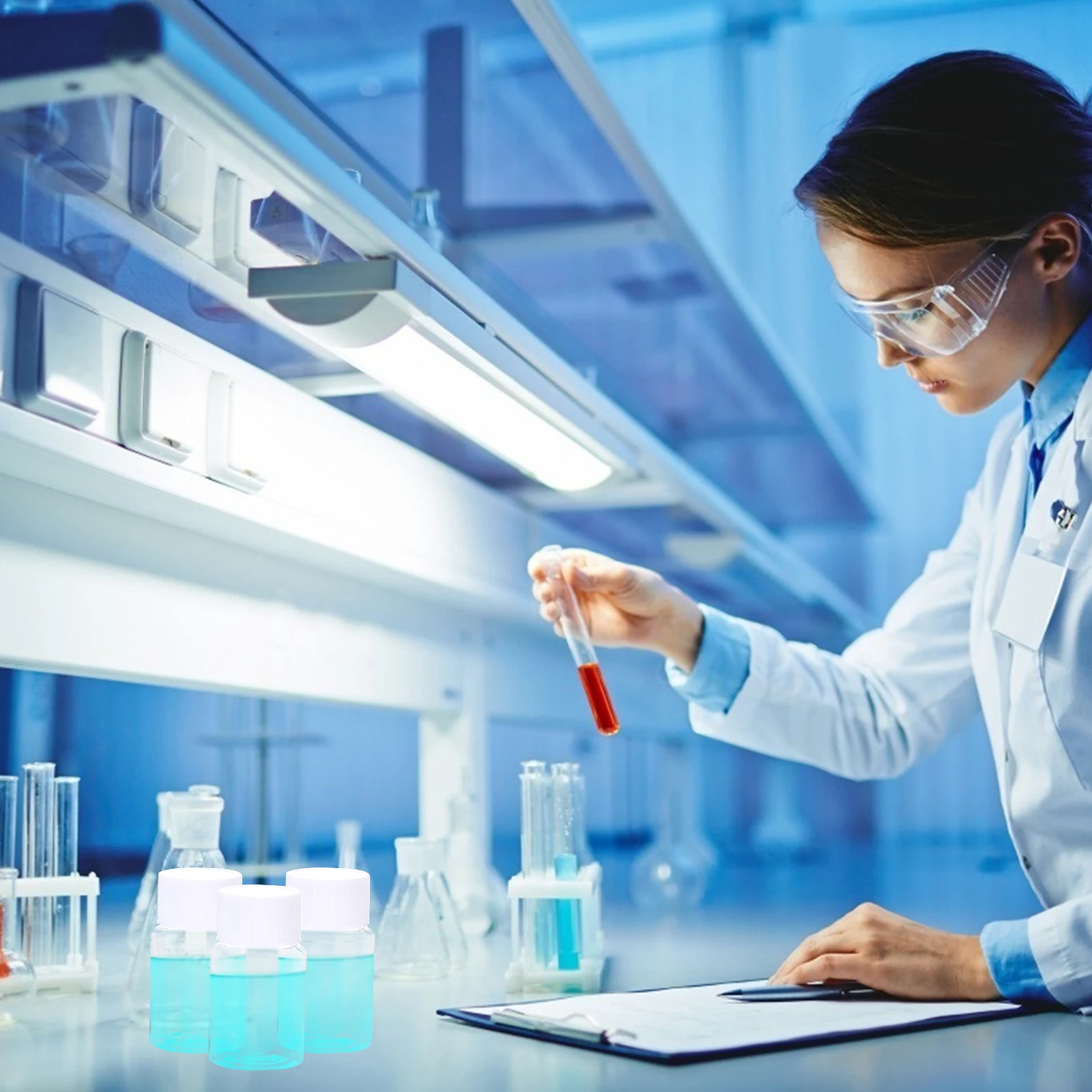 35 قطعة زجاجة بلاستيكية 30 مللي قارورة كاشف لأخذ العينات المختبرية زجاجة تخزين السوائل حاوية كاشف فارغة مختبر عينة الختم