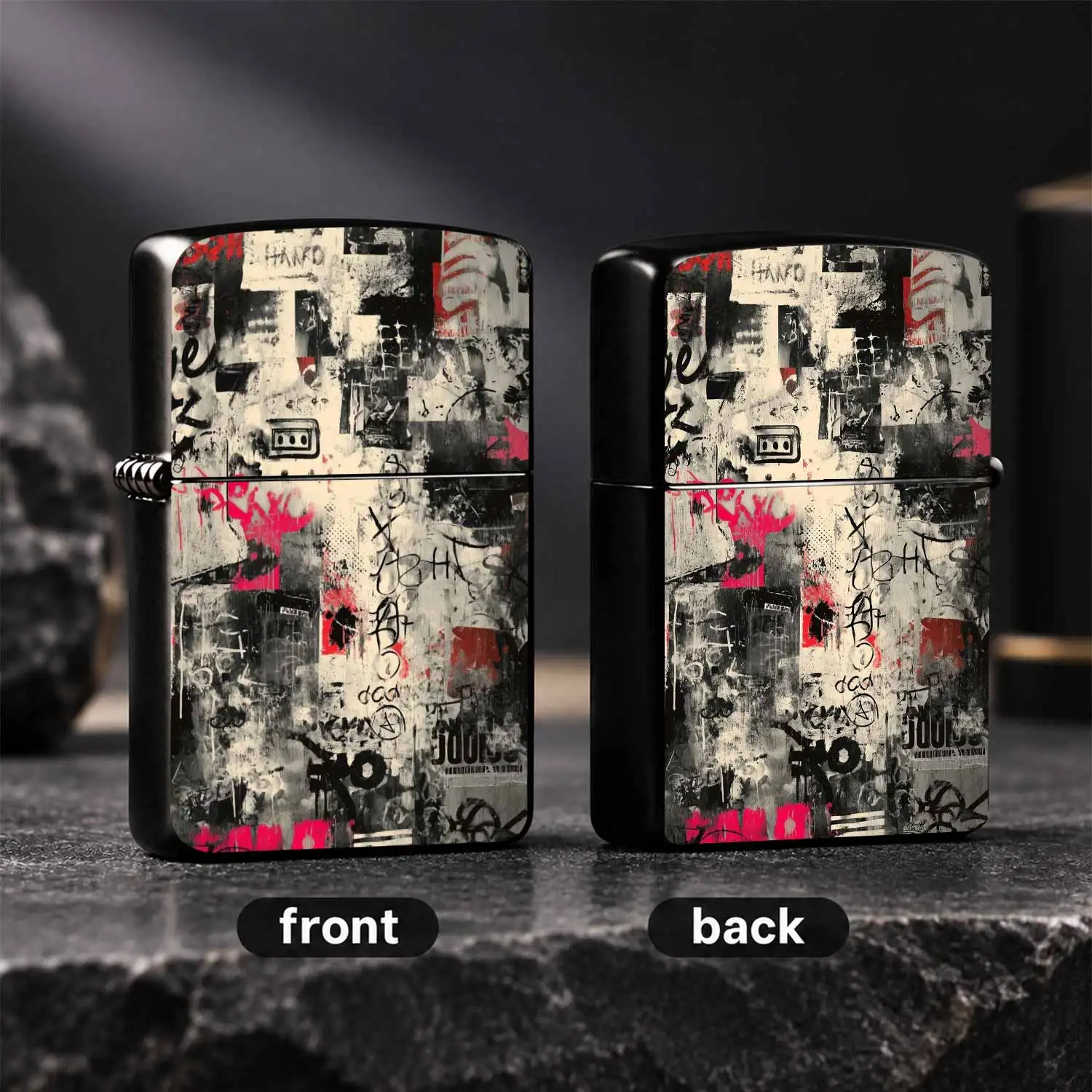 Vintage Street Graffiti Style Portable Lighter, Retro Collage Artistic Unique Carry-On Item, Suitable For Daily Travel, Outdoor Activities, Gatherings And All Scenarios, Exquisite Distressed Texture Contrast Color Design, Chic Practical Acc