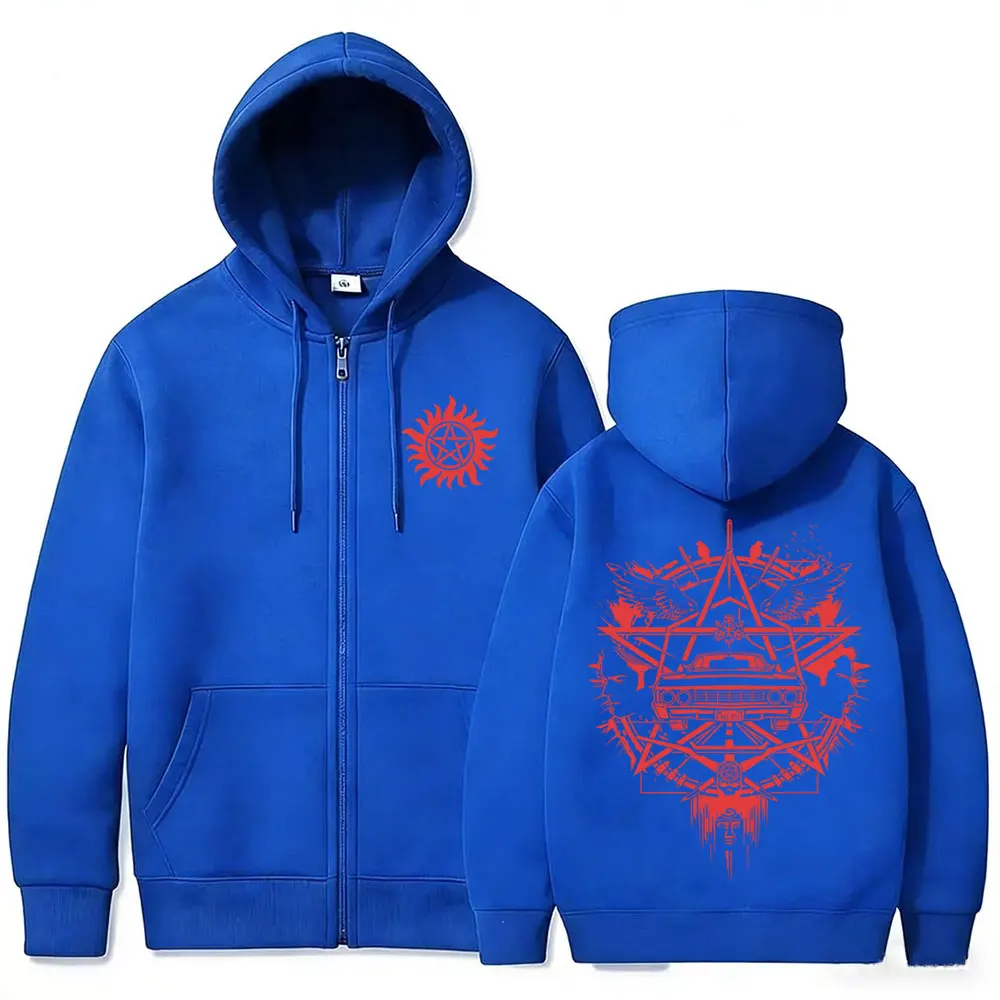 Supernatural Grafik-Reißverschluss-Hoodie für Herren und Damen, lässige Retro-Fleece-Baumwolljacke mit Reißverschluss, Unisex-Cosplay-Oversize-Sweatshirt mit Reißverschluss – Detail 5