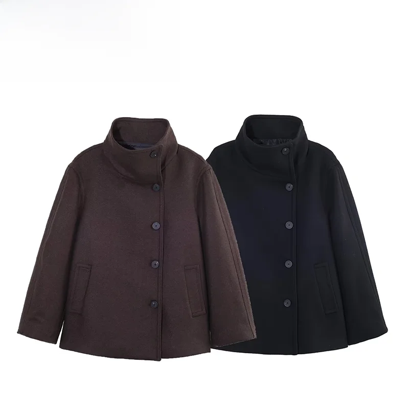 

Faionable ort Coat ZR Autumn New Sle Women's Streetwear Polyester Fiber High Collar Regular Length No Hat Included