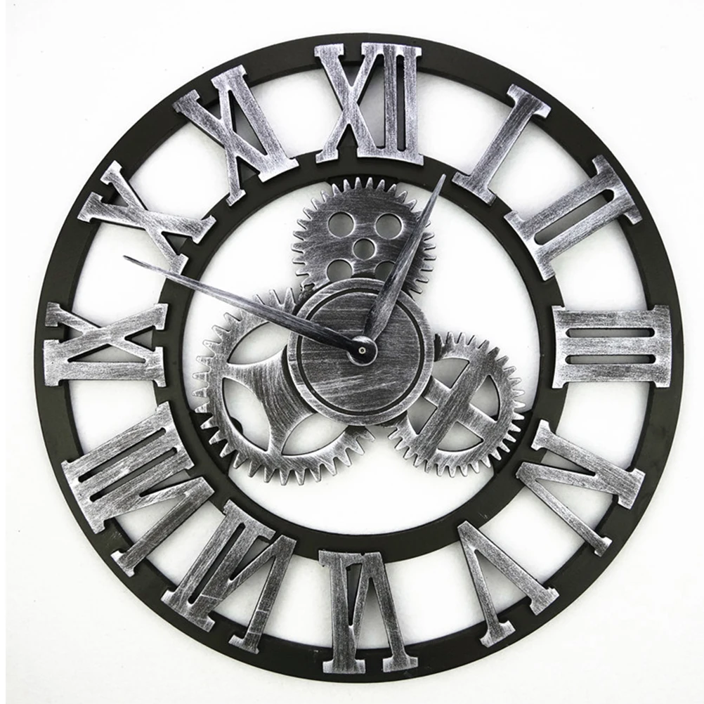 

Industrial Gear Wall Clock Creative Hanging Decoration Retro Silver Steampunk Silent Movement Bedroom Living Room Office Kids