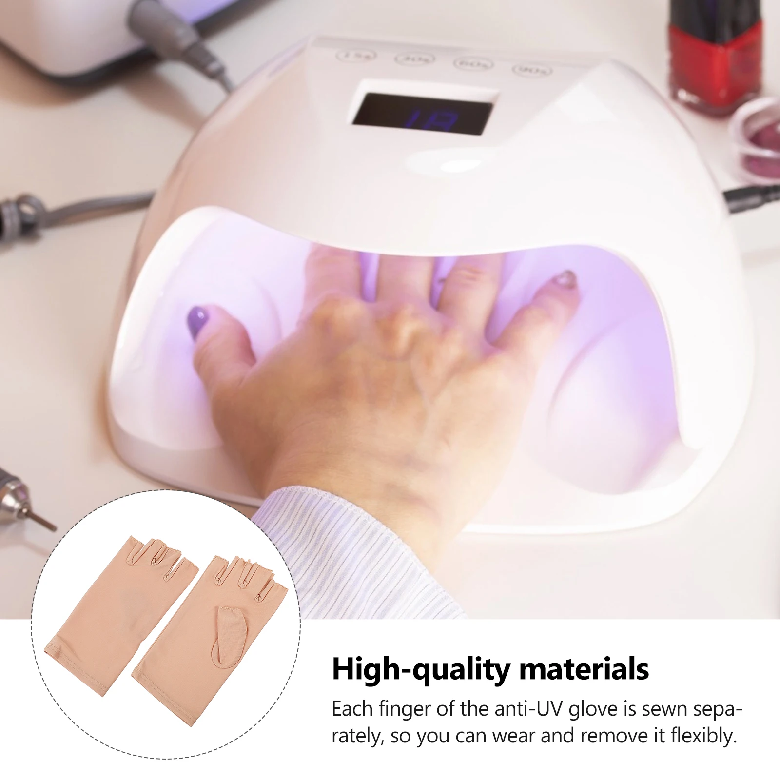 

UV Shield Gloves Anti UV Fingerless Manicure Art Phototherapy Gel Sunscreen Lightweight Stretchy Separate Fingers Nail Art