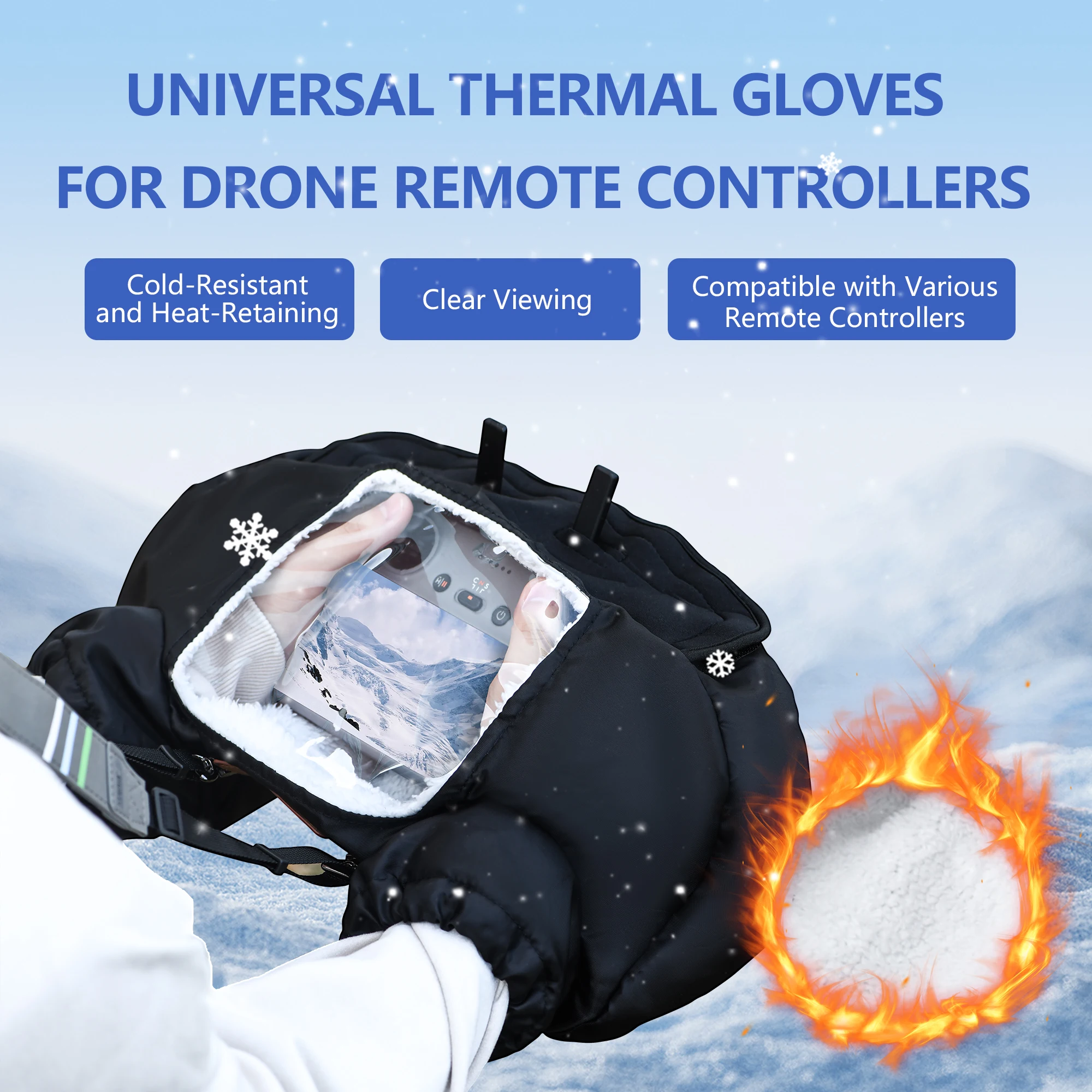 Drone Remote Control Warm Gloves Winter Cold Pilot Gloves for DJI Air 3S/Air 2S/Mini 4/3 Pro/Mavic 3 Pro/Avata 2 FPV/Mini 2/Neo