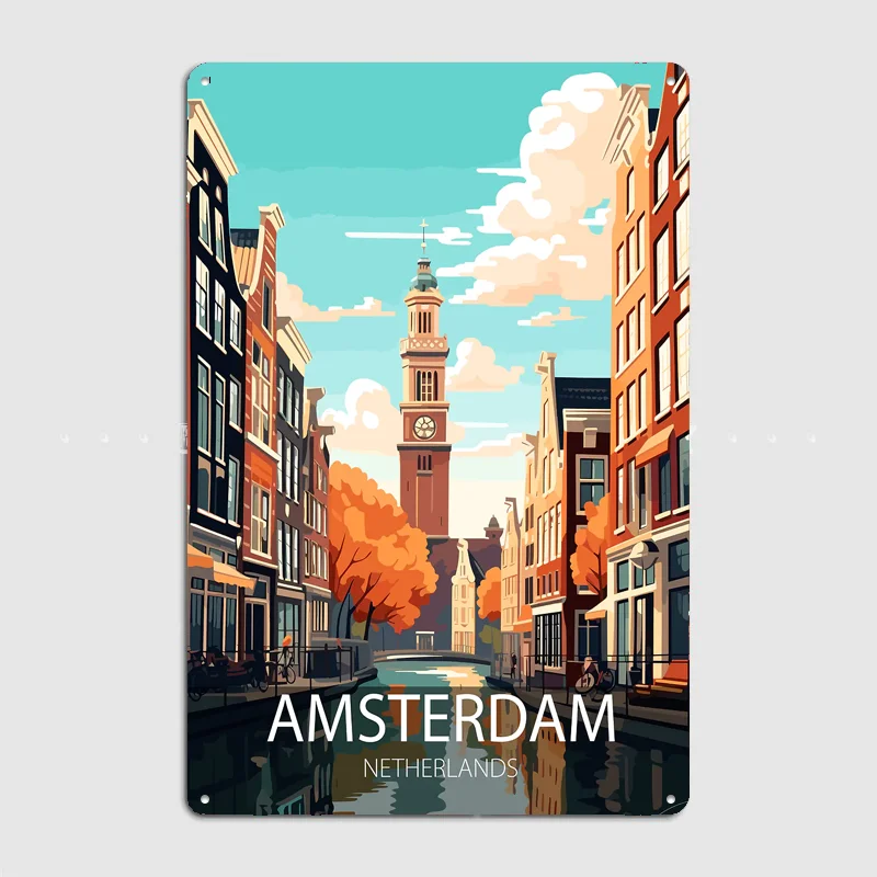 Amsterdam Canal View Travel Poster Metal Sign Life Wall Custom Bedroom Indoor Home Wall Decor Posters Room Decoration