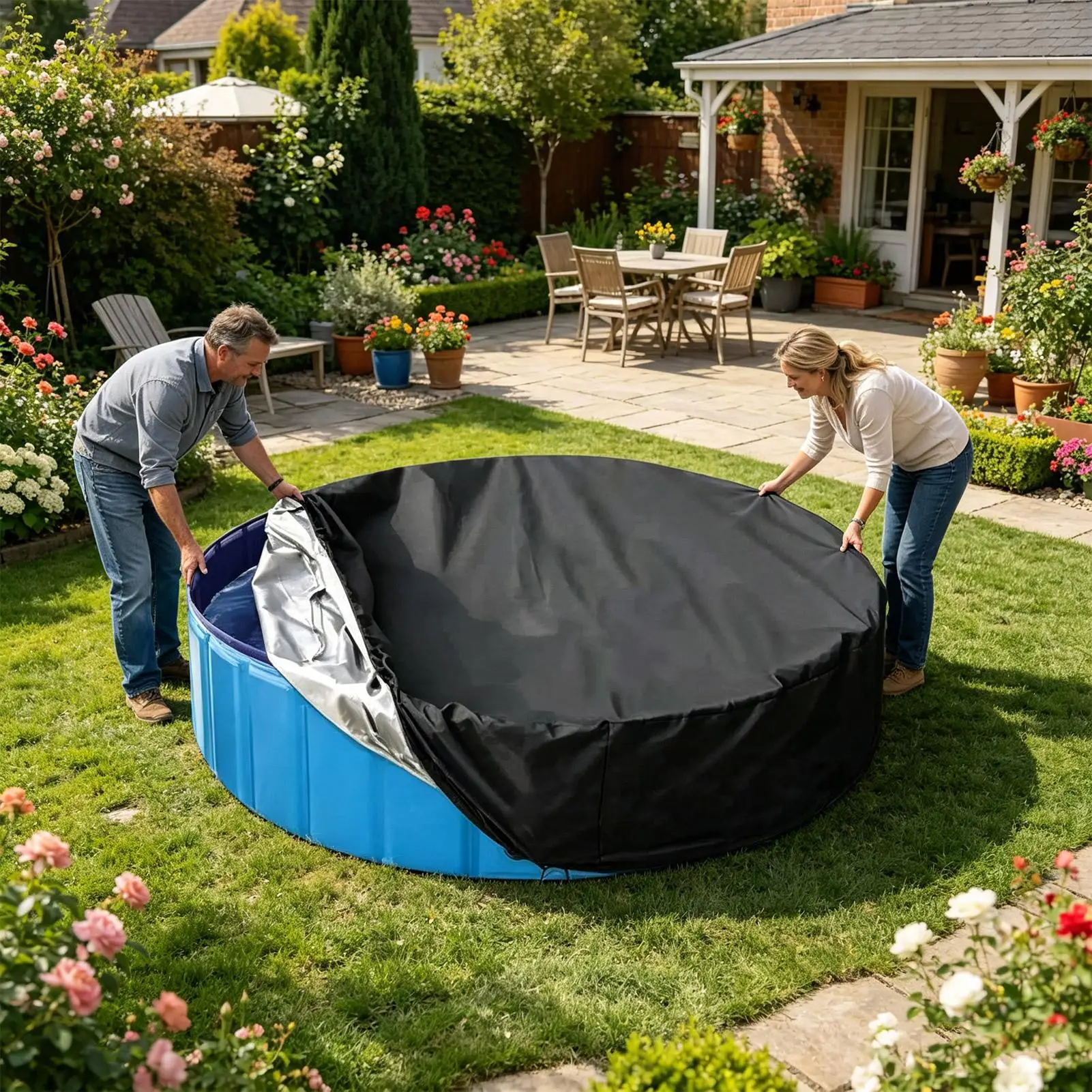 Small Pool Cover Dustproof Tear-Resistant Drawstring Round Pool Cover Protector For Yard Patio Lawn Grassland Porch Courtyard