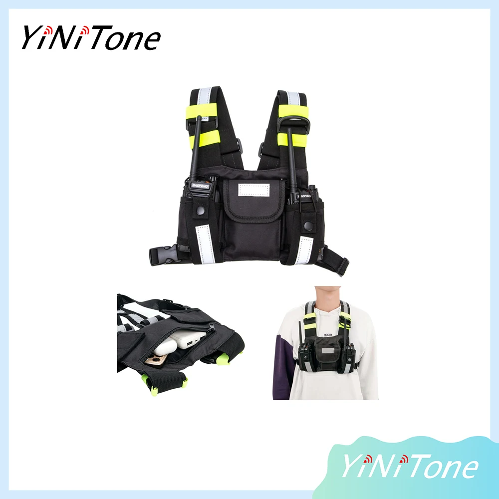 

Harness Front Pack Vest Chest Bag with reflective strips for Walkie Talkie Radio to Hunting Climbing Camping