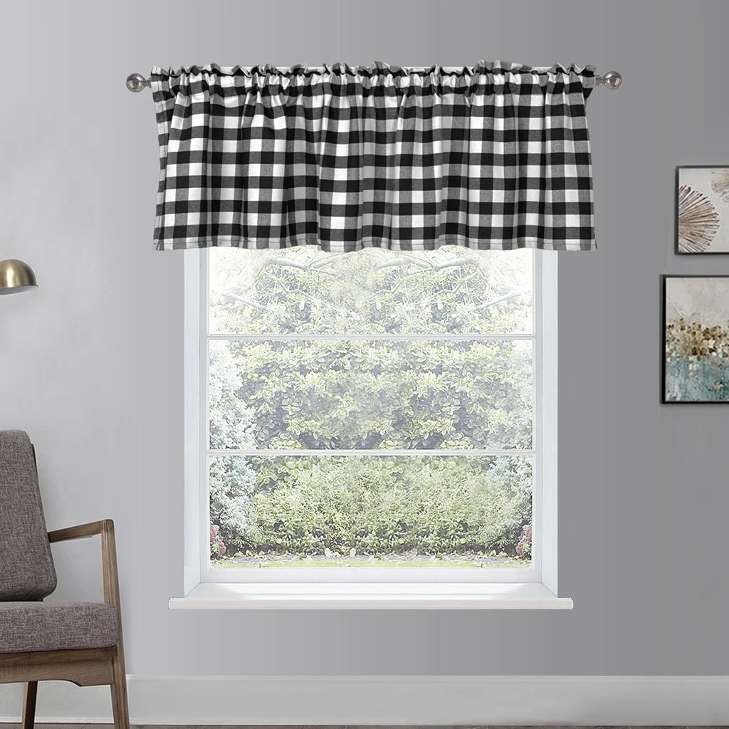 Elegant Check Lace Semi Sheer Curtain Window Curtain Shades Valance For Windows Semi Sheer Short Curtain