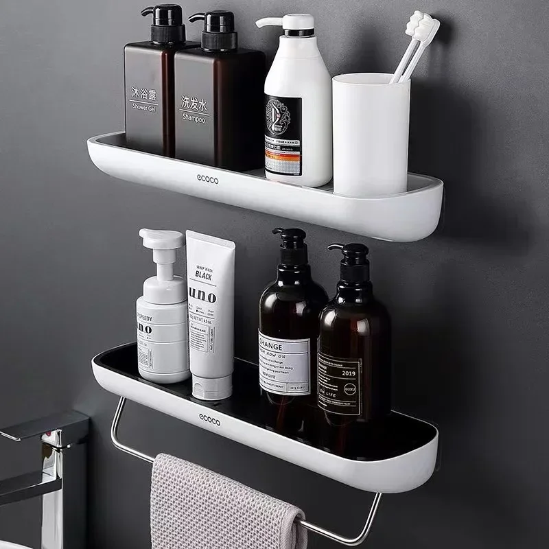 1/2pc Bathroom Shelf ECOCO Shampoo Holder Shower Shelves Wall Mount Kitchen Storage Basket Cosmetic Rack Home Organizer TowelBar