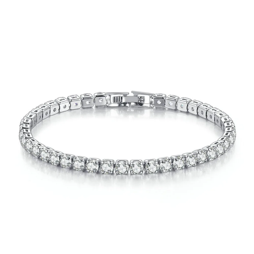 Fashion 4mm Zirconia Tennis Bracelet for Women Crystal Charm Designer Tennis Thin Chain Bracelet on Hand Wedding Jewelry