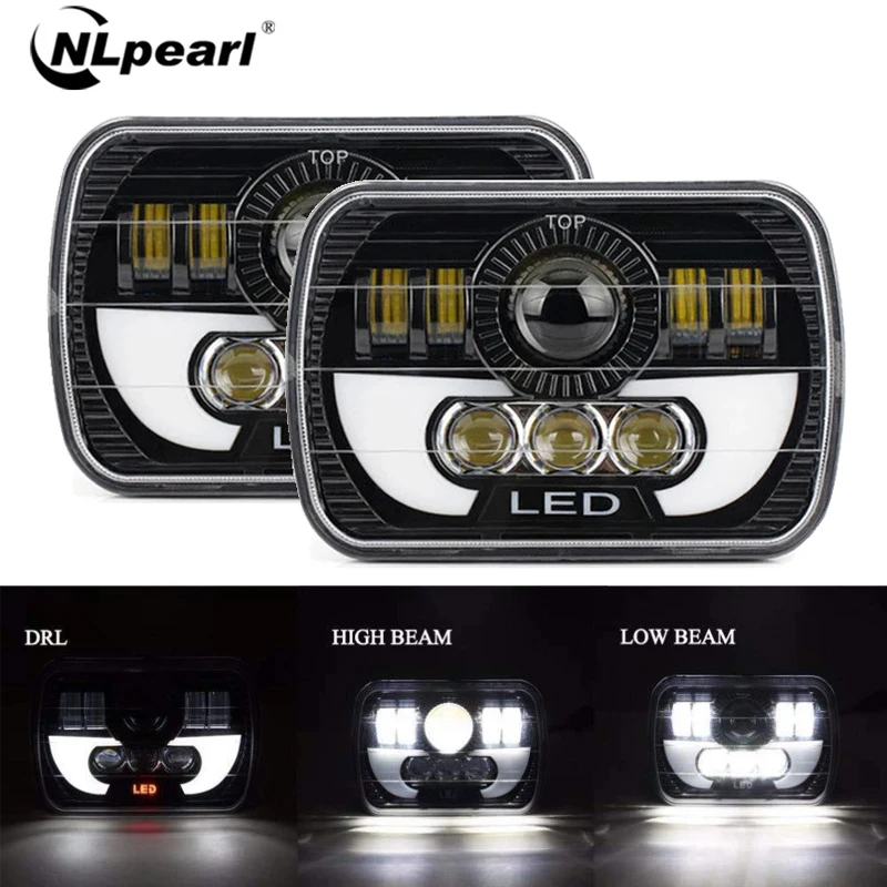 

7x6'' 5X7" Waterproof LED Headlight Square Hi/Lo Beam White DRL Amber Turn Signal For Jeep Cherokee XJ Toyota Car Accessories