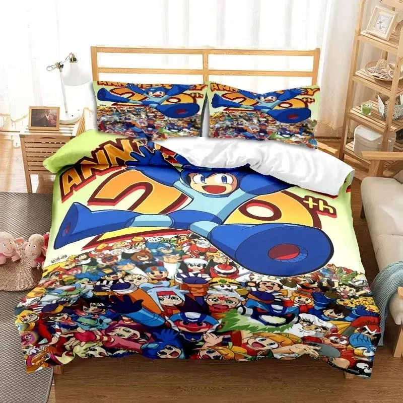 Rockman Megaman Game Cartoon Bedding Set Luxury Duvet Cover Bedroom Single Double King Size Duvet Cover and Pillowcase Boys Gift