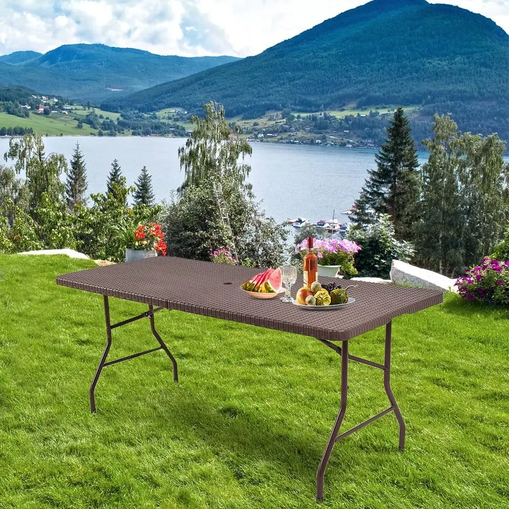 

6 Folding Table Rattan Portable Indoor Outdoor Picnic Party Dining Camping