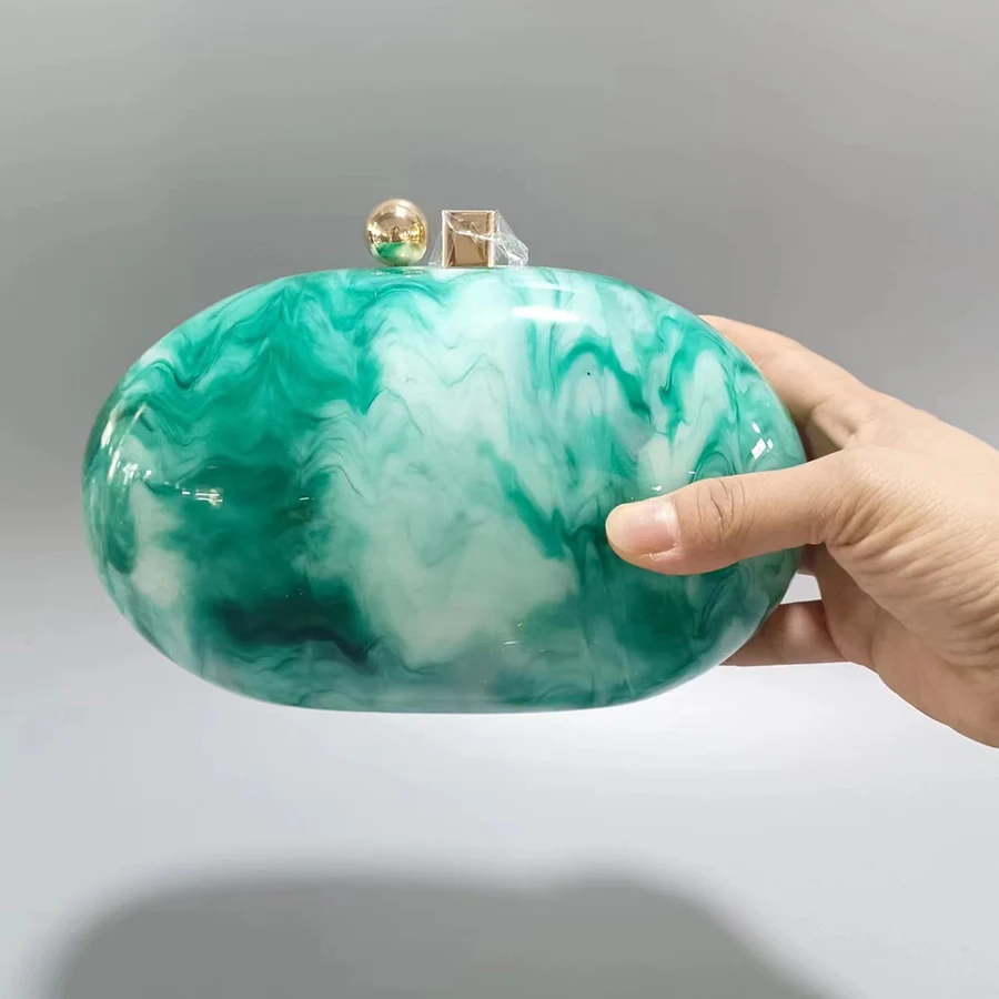 Oval Marble Party Dinner Bags Women Luxury Purses Handbags Party Evening Bag Acrylic Clutch Resin Chains Shoulder Crossbody Bag