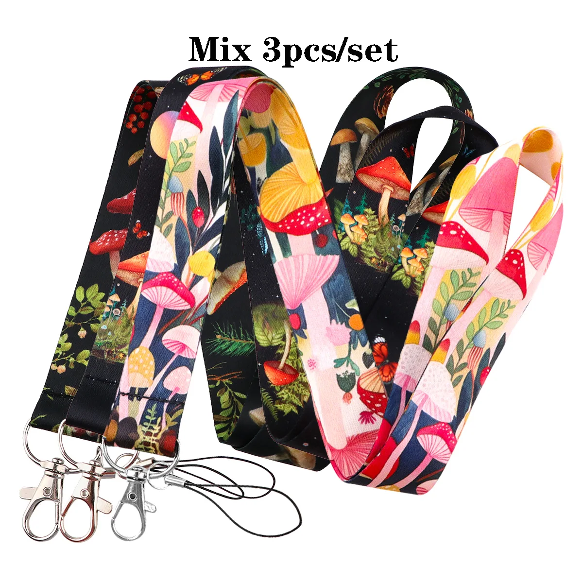 

Mix 3pcs/set Mushroom Rope Strap Keychain Lanyard For Cars Motorcycles Keys Anti-Lost Hang Rope Accessories Gifts for Friends