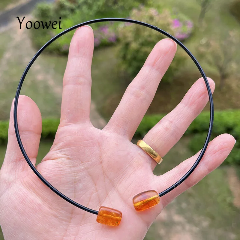 Yoowei Brand Natural Amber Chokers Necklace Black Silicone Collar Handmade Unique Real Gems Special Gift Must-have Amber Jewelry