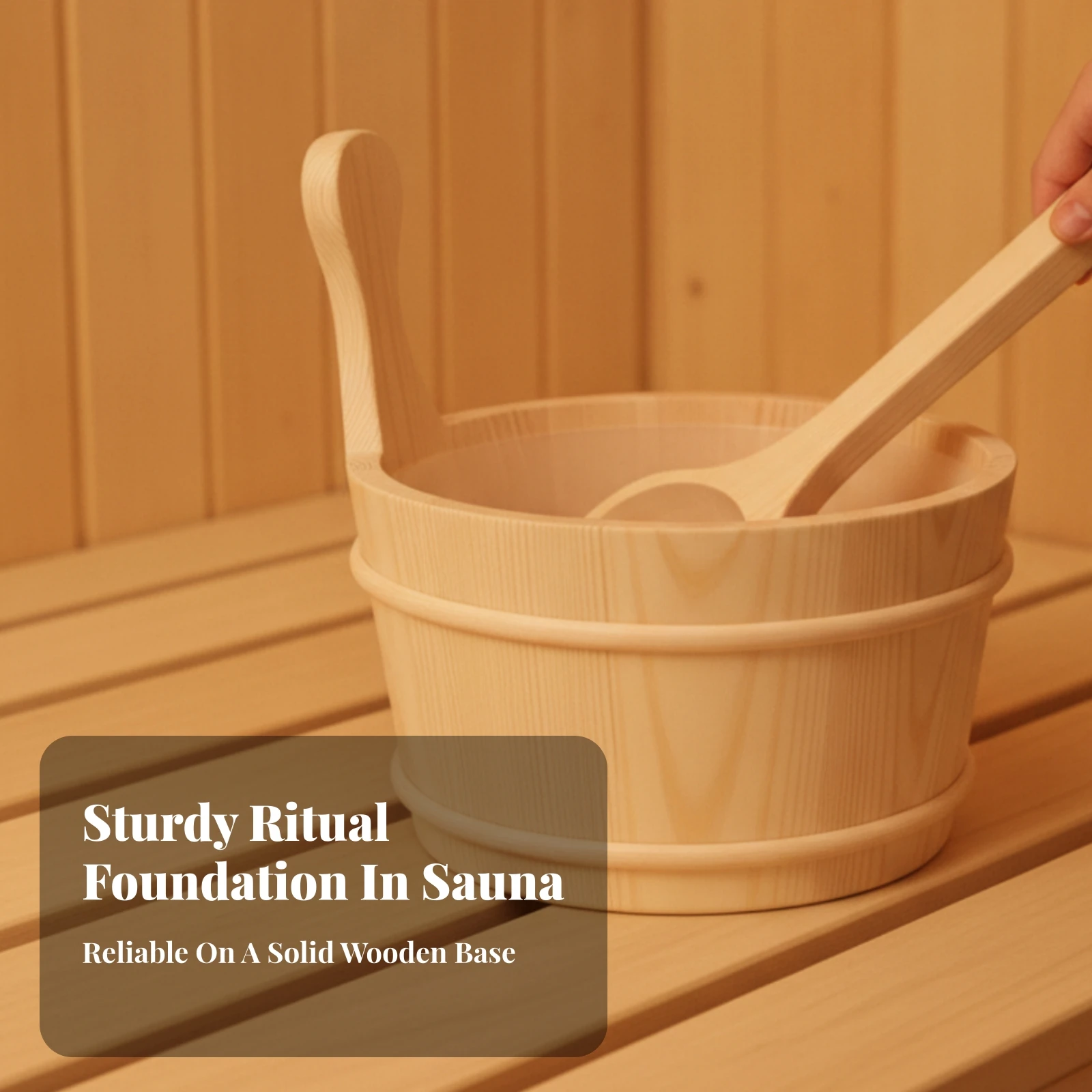 Wooden Sauna Pail and Ladle Set Authentic Fir Sauna Pail and Ladle Set Rustic High-Quality for Spa Room, Steam Sessions