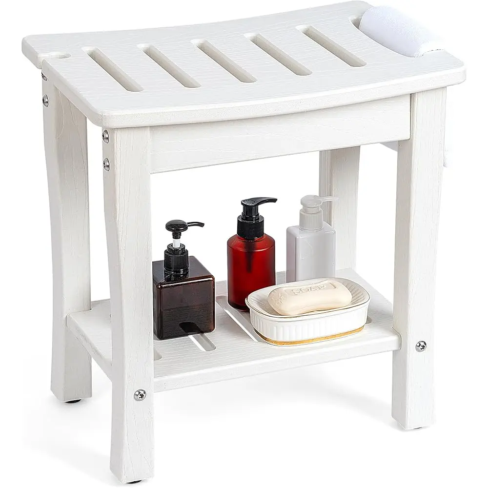 

Shower Bench For Shaving Legs, Waterproof Hdpe Chair Seat With Storage Shelf And Handles, Spa Stool For Bath Tub Bathroom