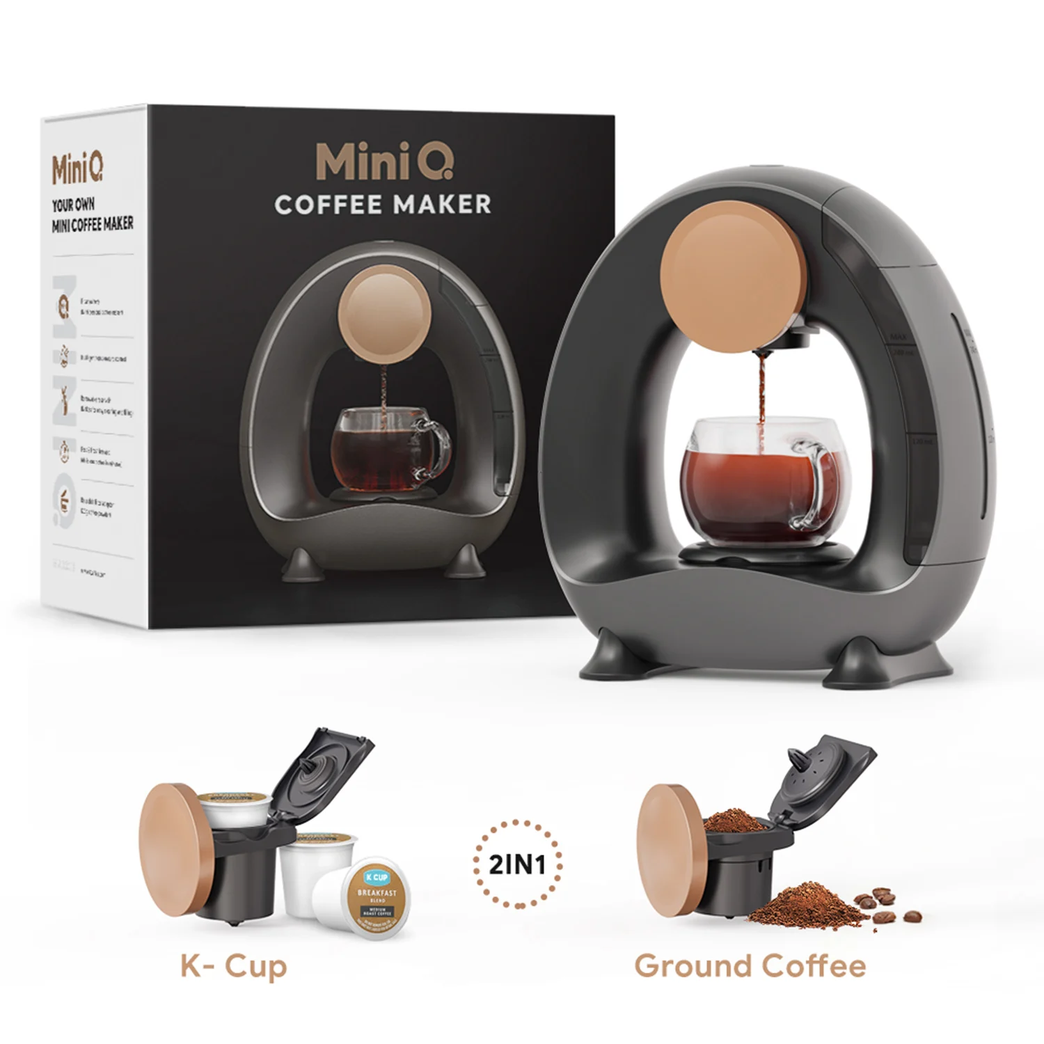 iCafilas Coffee Machine 2in1 Multiple Semi-automatic Tea Coffee Maker K-CUP ESE Pod& Powder Mini Q Coffee MakerCoffee Maker