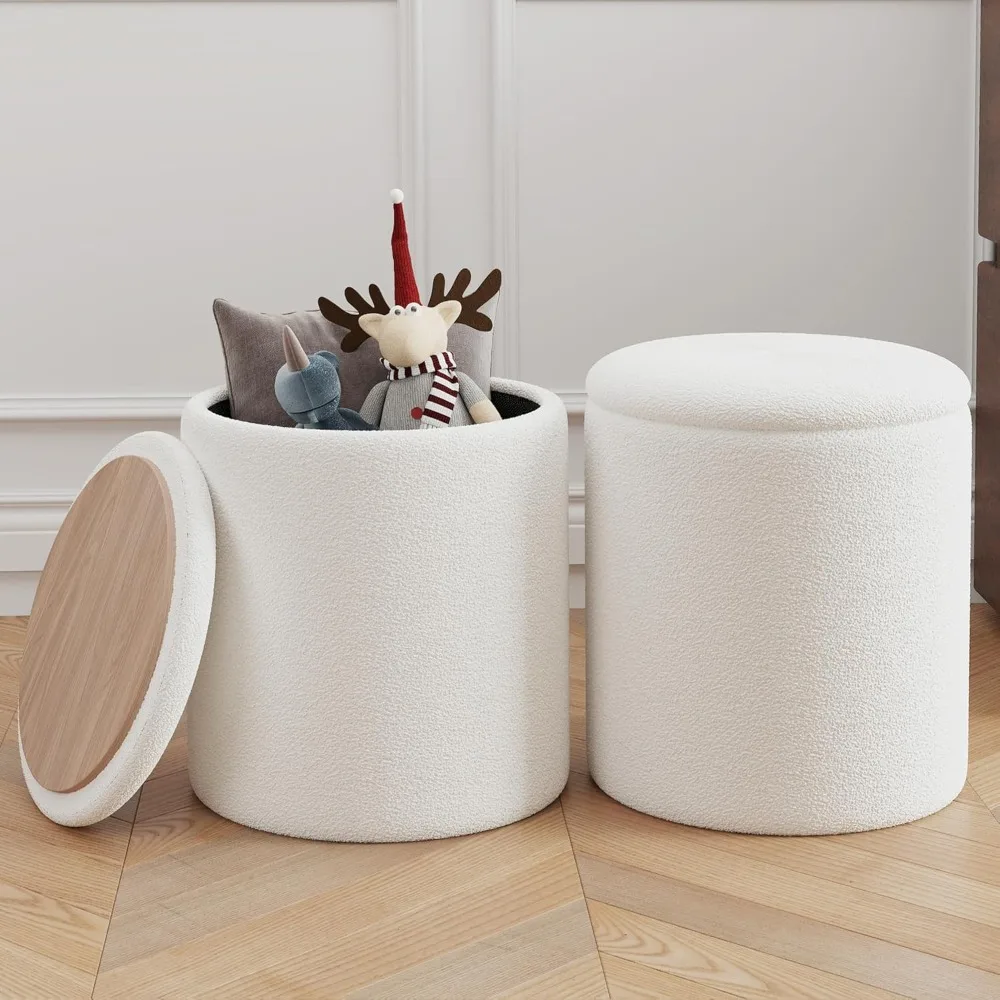 

Soft Upholstered Ottoman Poufs with Storage Set of 2 Multifunctional Vanity Stool Foot Rest Padded Seat for Living Room