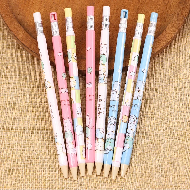 4pcs 2.0mm Non Sharpening Pencils Cute Cartoon Mechanical Pencils with Sharpener Kids Gifts Stationery School Office Supplies