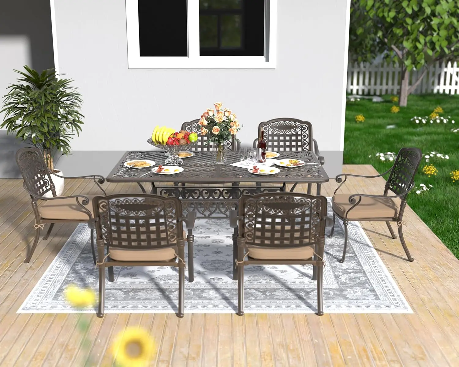 7-Piece All-Weather Cast Aluminum Outdoor Patio Dining Set, Customized