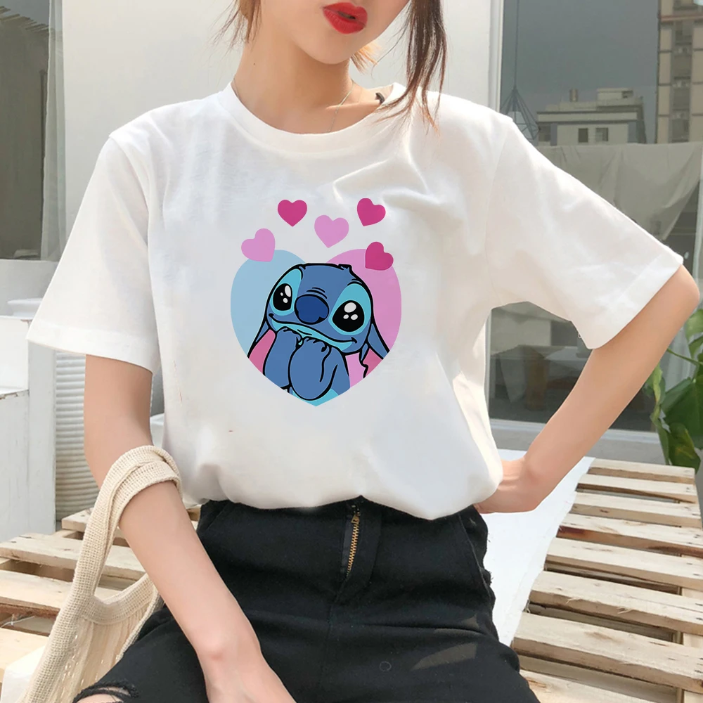 Disney Lilo Stitch Summer Brand Clothes Stitch Angel Print Women Sweet Style Shirts Kawaii Harajuku Woman T-shirt Wholesale