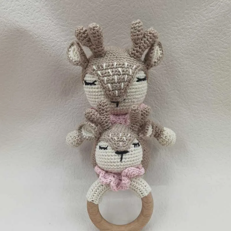 Crochet Baby Handmade Deer Elk Set grzechotka ząbkowany pierścień pluszowe zabawki lalki do spania prezenty na przyjęcie bociankowe