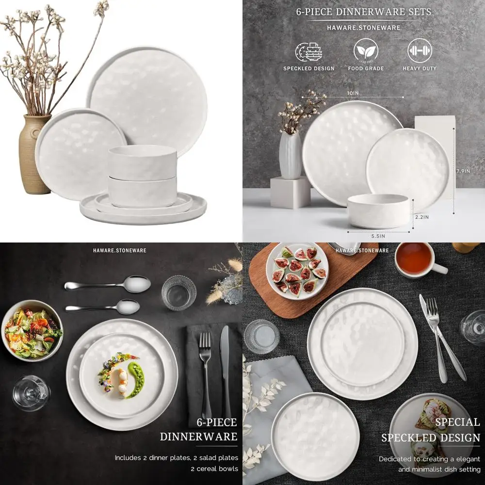 

Набор столовой посуды из керамики на 2 человека, комбинированная тарелка и чаша из 6 предметов, белый цвет в крапинку, можно мыть в микроволновой печи и в посудомоечной машине, устойчив к фишкам