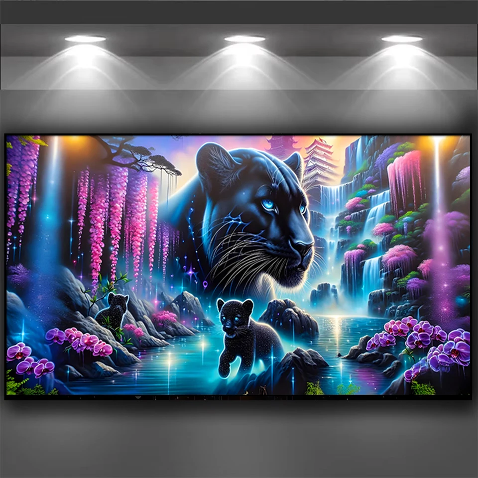 

Fantasy Panther Waterfall Forest Tree Orchid Cub Diy Diamond Painting New 2025 Big Size Mosaic jewelry Cross stitch Home Decor