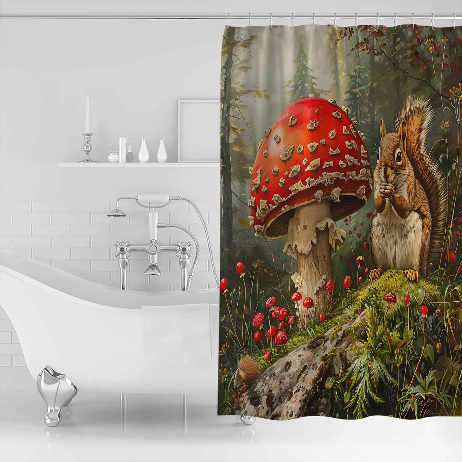 Autumn Forest Mushroom Squirrel Shower Curtains Waterproof Bath Curtains Home Decor Modern Luxury Bathroom Curtain