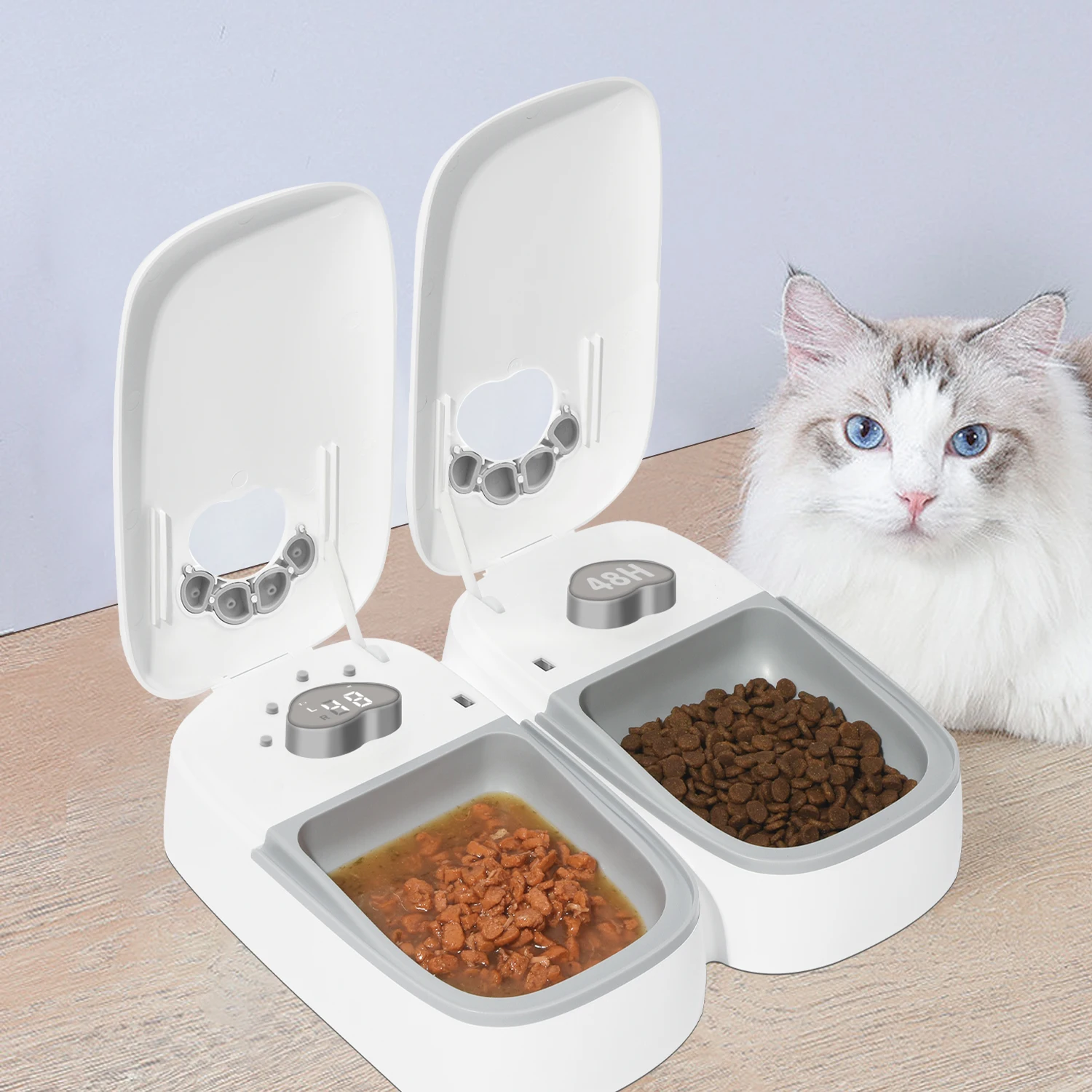 PeTnessGO Pet Automatic Timer Feeder for cats dogs Double Dish Bowl 350ML Large Capacity Dry&Wet Food Container Pet Accessories