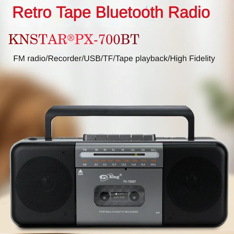 New Retro Stereo Portable Multiband Radio Bluetooth Speakers Old Cassette Tape Recorder Support Headphone USB/TF Card MP3 Player