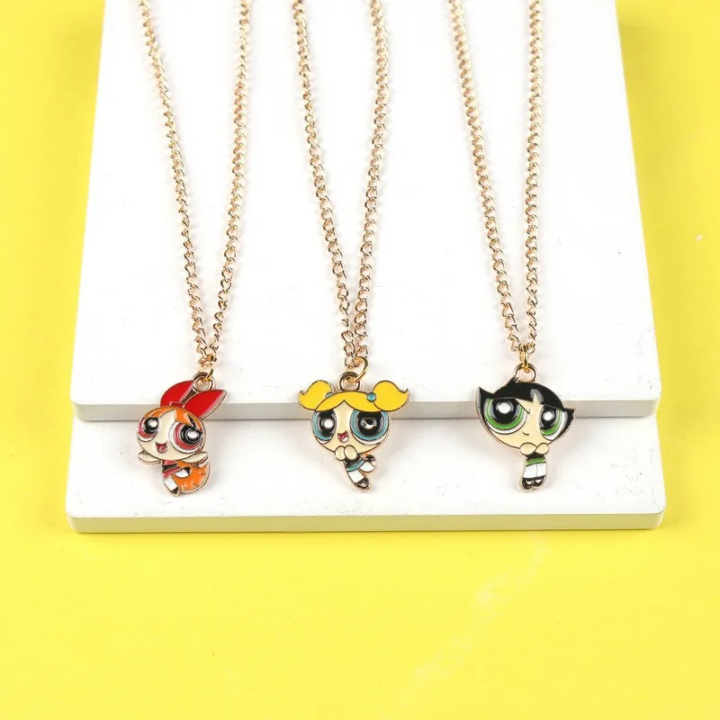 

Kawaii The Powerpuffs Girls Necklace Women Anime Necklaces Kids Cartoon Cute Accessories Fashion Jewelry Children Birthday Gift