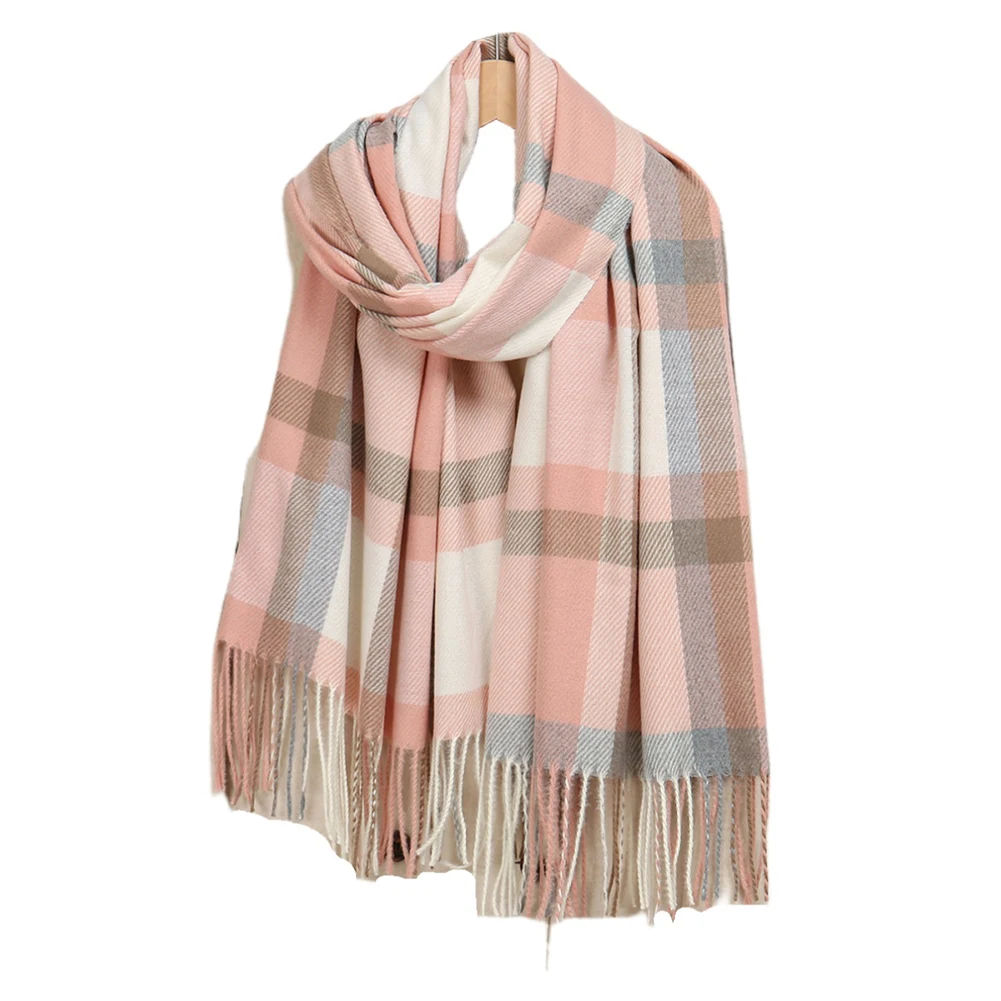 Women's Oversized Knitted Plaid Scarf Wrap in Imitation Cashmere Fabric for Cozy Layering and Effortless Cold-Weather Style