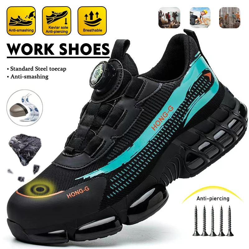 Impact-Resistant Puncture-Resistant Safety Work Shoes Steel-Toe Shoes Men Safety Work Boots Men Stylish Button-Style Men's Shoes