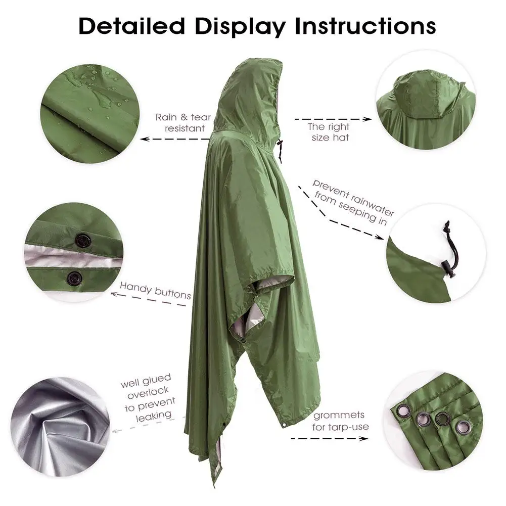 3 In 1 Outdoor Military Waterproof Raincoat Rain Coat Men Raincoat Women Awning From The Rain Motorcycle Rain Poncho Picnic Mat