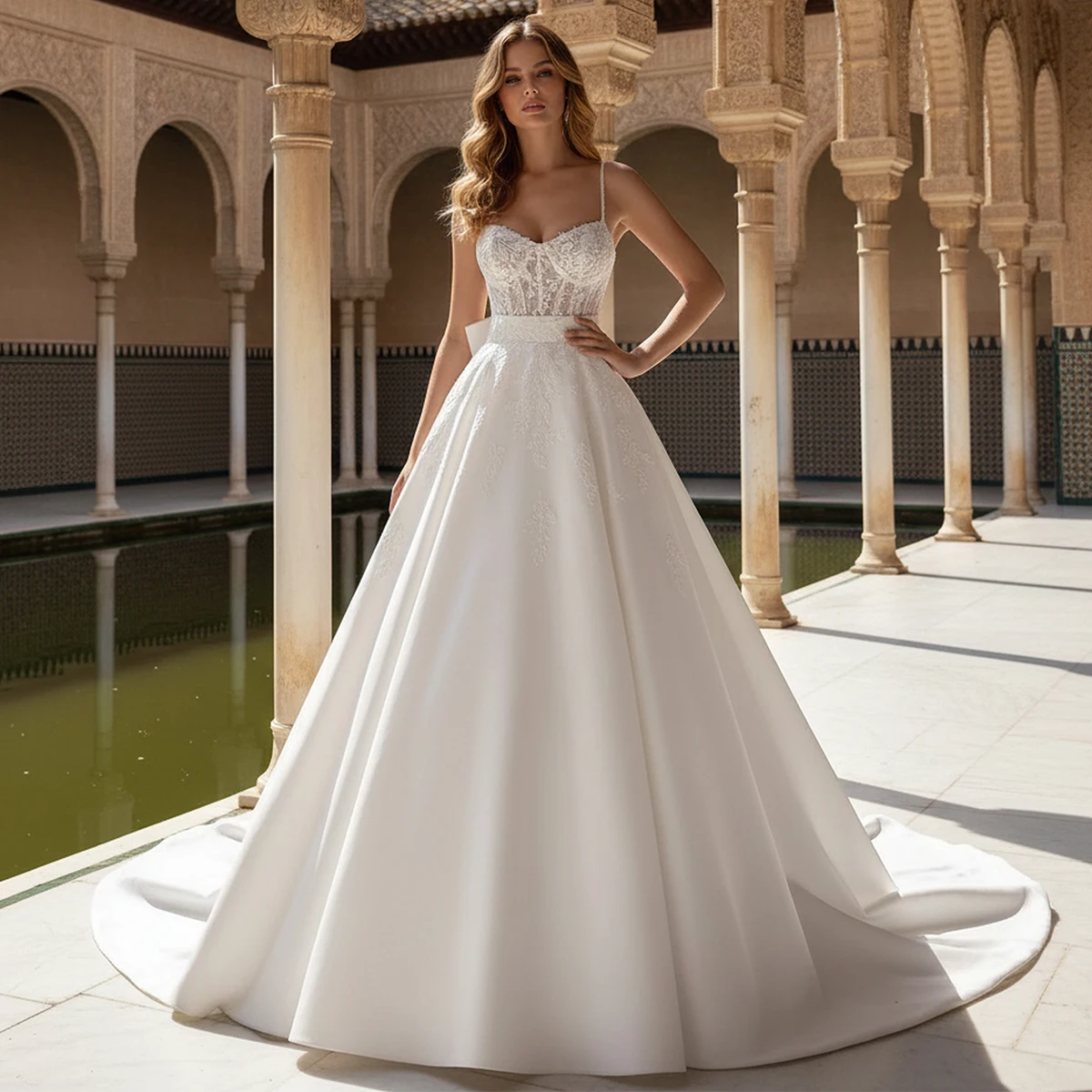 

Simple Strapless Satin Wedding Dress For Bride Long Puffy Bridal Party Gown For Women A Line Ball Gown Vestidos Novia