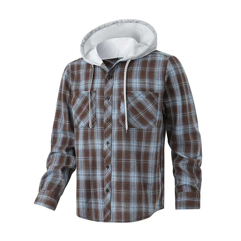 Men's Casual Long Sleeved Checkered Hoodie 2025 Fashionable Versatile Top for Autumn And Winter