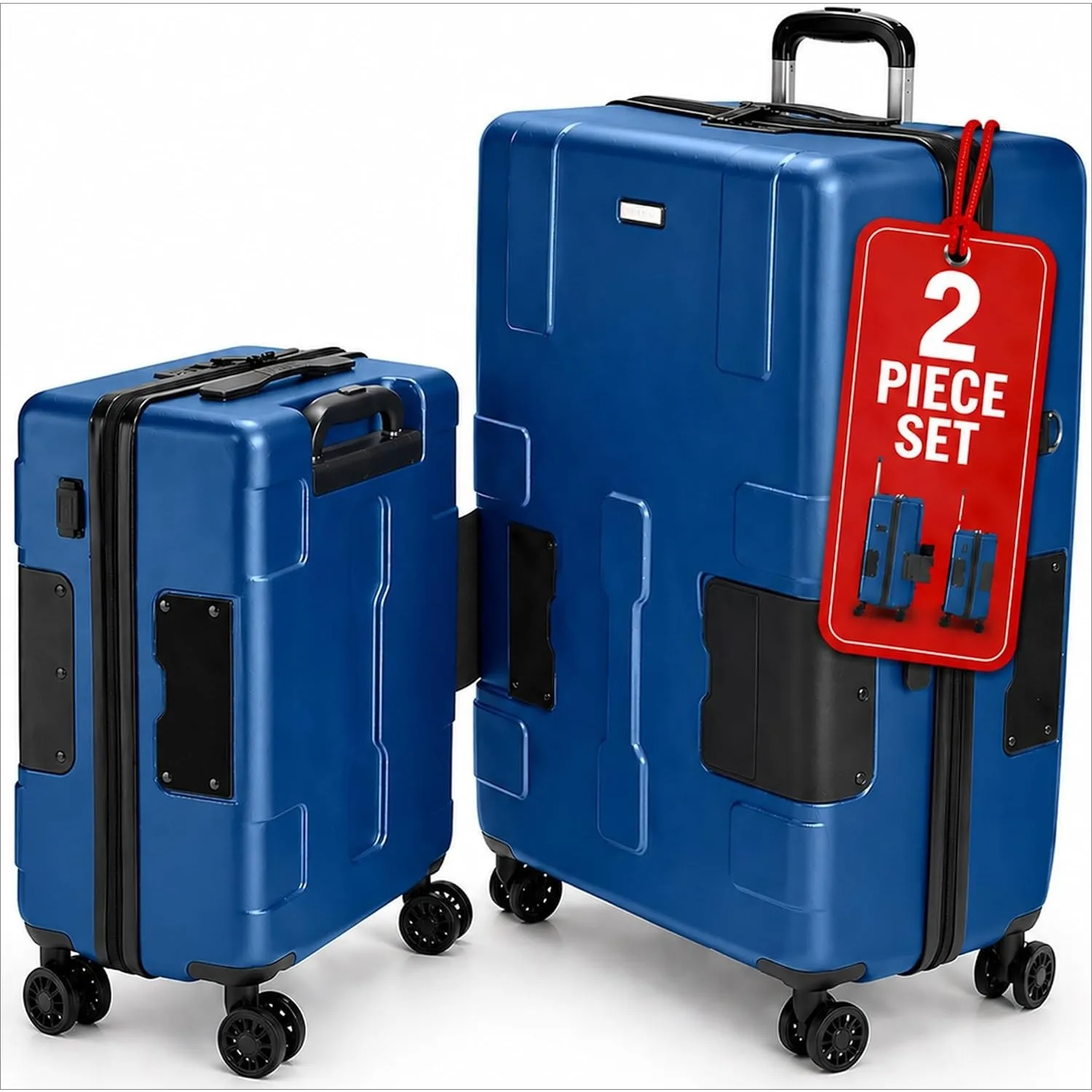 Hard Shell 2 Piece Luggage Set - 20 & 28 inch Luggage | Large & Carry-On Rolling Suitcases - Midnight Blue