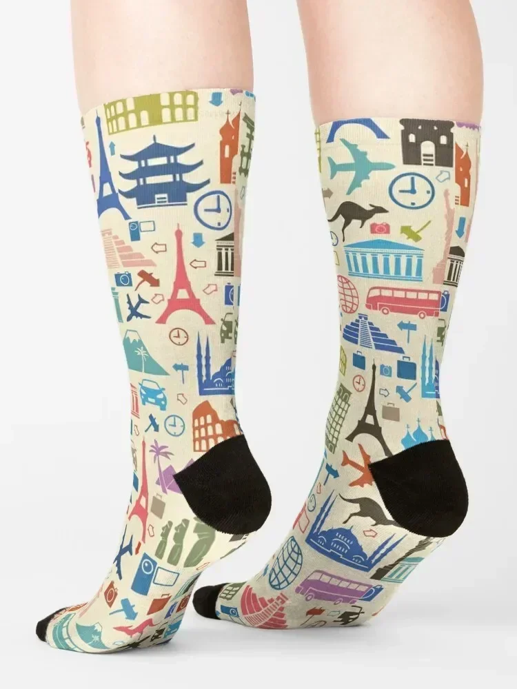 Icons of Travel Socks Novelties christmass gift Run gifts Girl'S Socks Men's