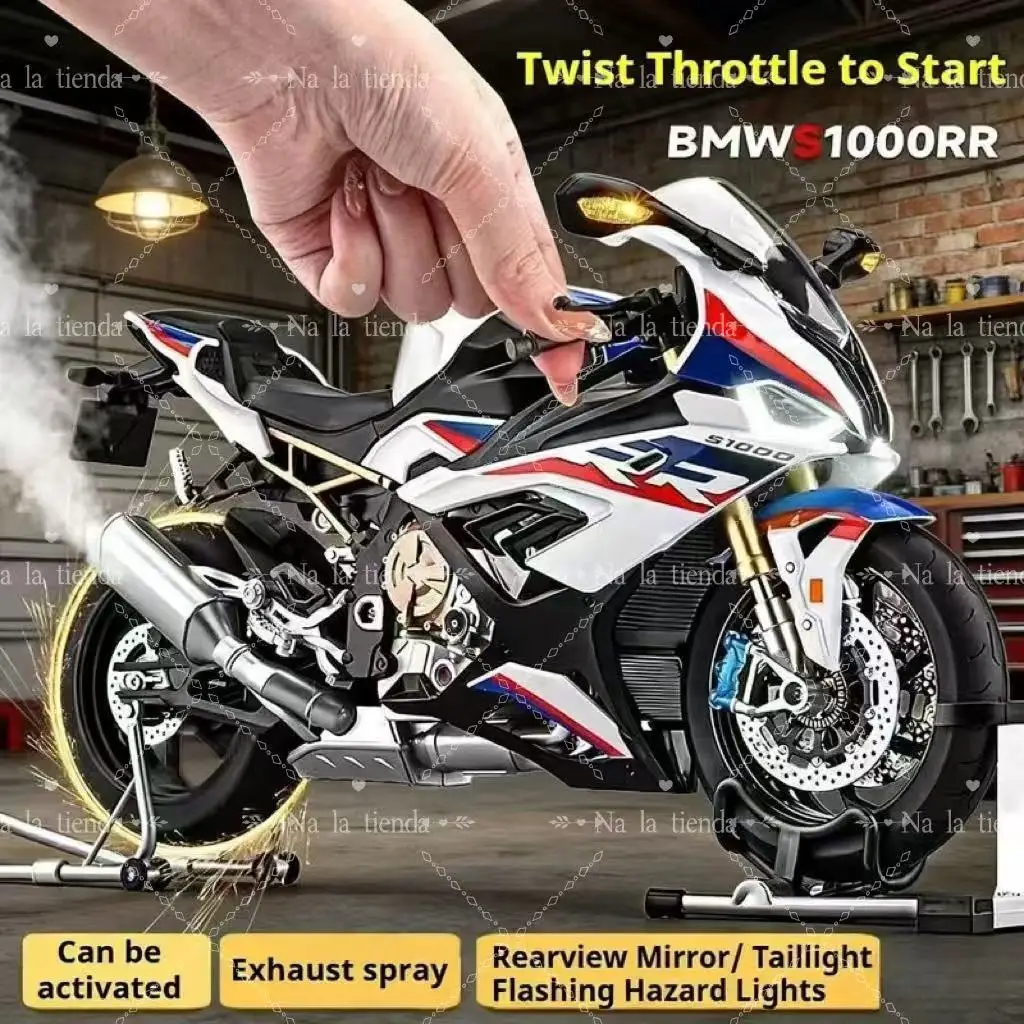 

ДЛЯ BMW S1000RR 1: 6, модель мотоцикла из сплава с распылением, со звуковым и световым украшением, подарок на день рождения для мальчика, лучшая коллекционная 4