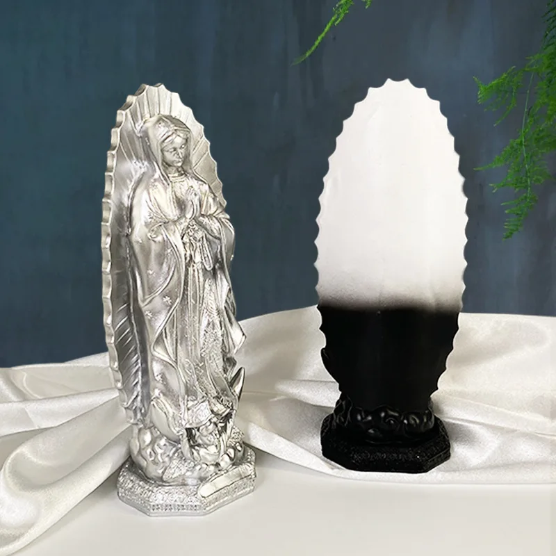 12-Zoll-Mexikanische Jungfrau-Maria-Figur, katholische gesegnete Mutter Guadalupe, Skulptur aus Kunstharz, religiöse Statue, Heimdekoration – Detail 4