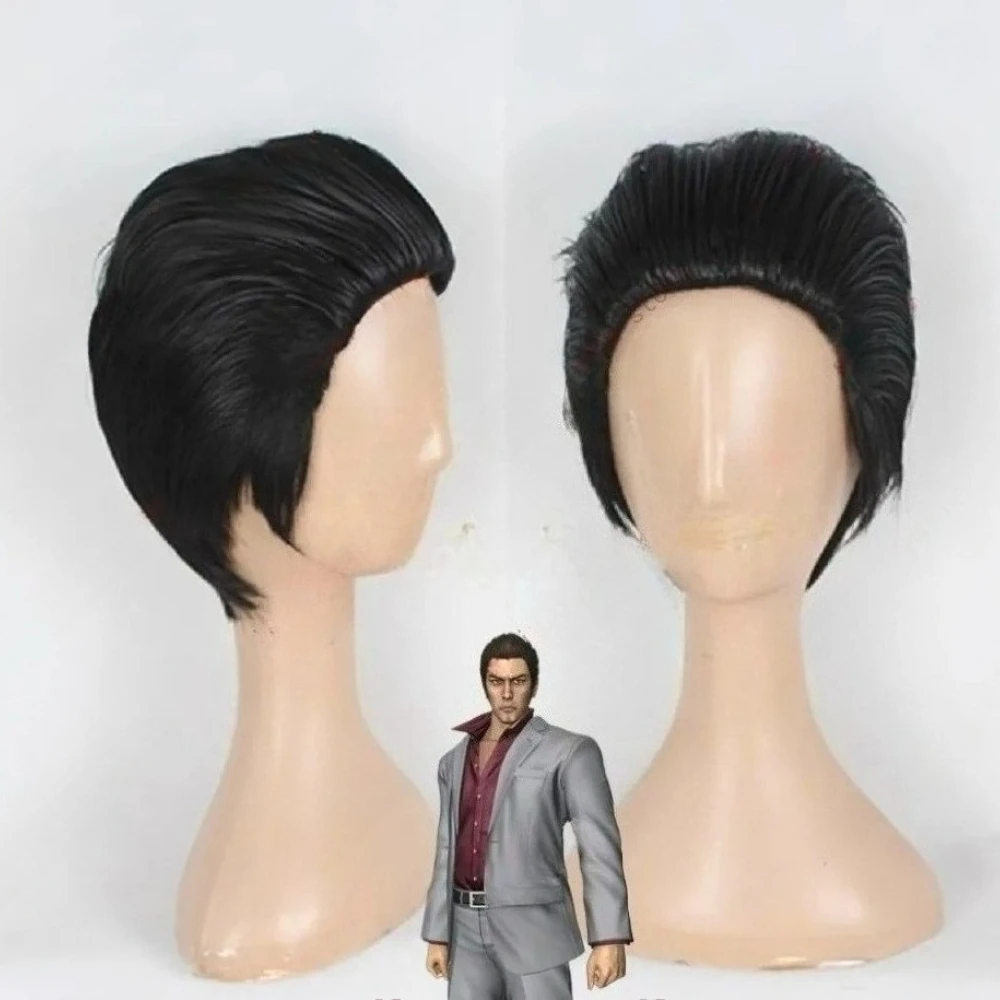 Peluca Manga de peinado negro corto de fibra sintética para juegos de rol con personaje Kazuma Kiryu de la serie Yakuza